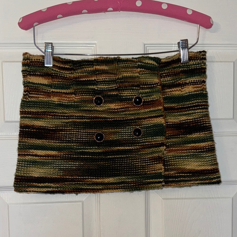 Green & Brown Knit Skirt/ Tube Top/ Belt